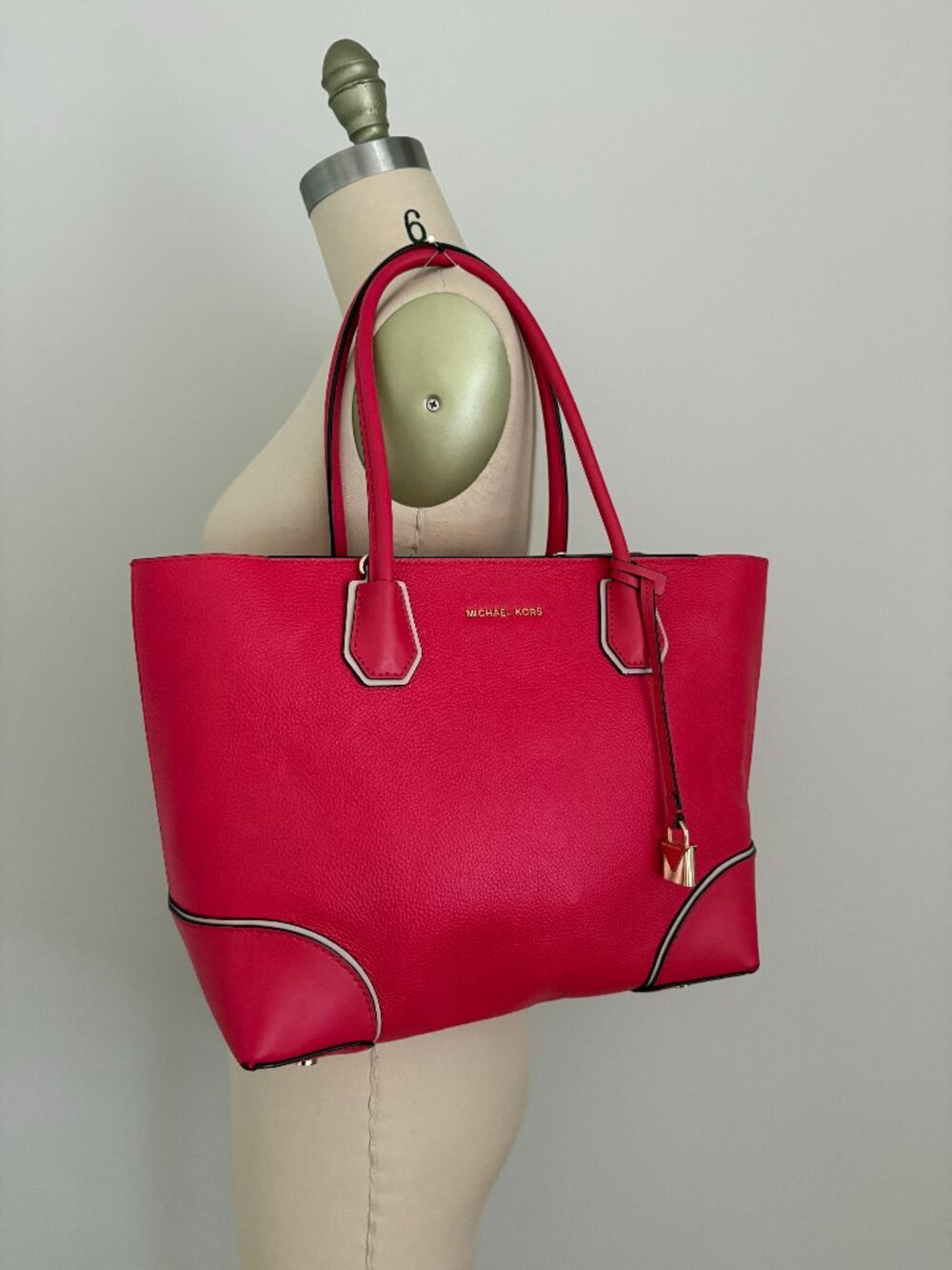 Michael Kors Mercer Gallery Mulberry Pink Leather Tote Bag Floral Barbiecore
